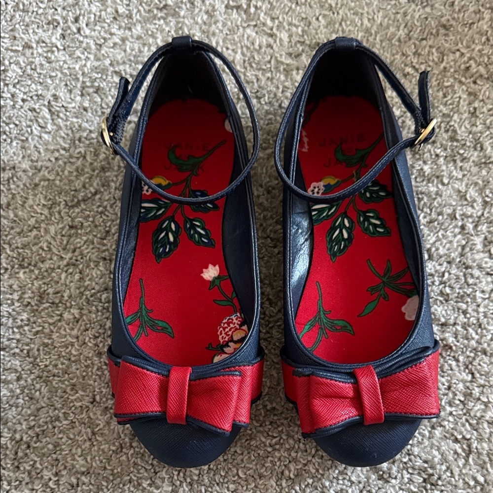 Janie and Jack Navy/Red Bow Flats - size 12